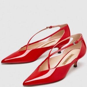 Zara Red faux patent leather Mule kitten Y2K Heels